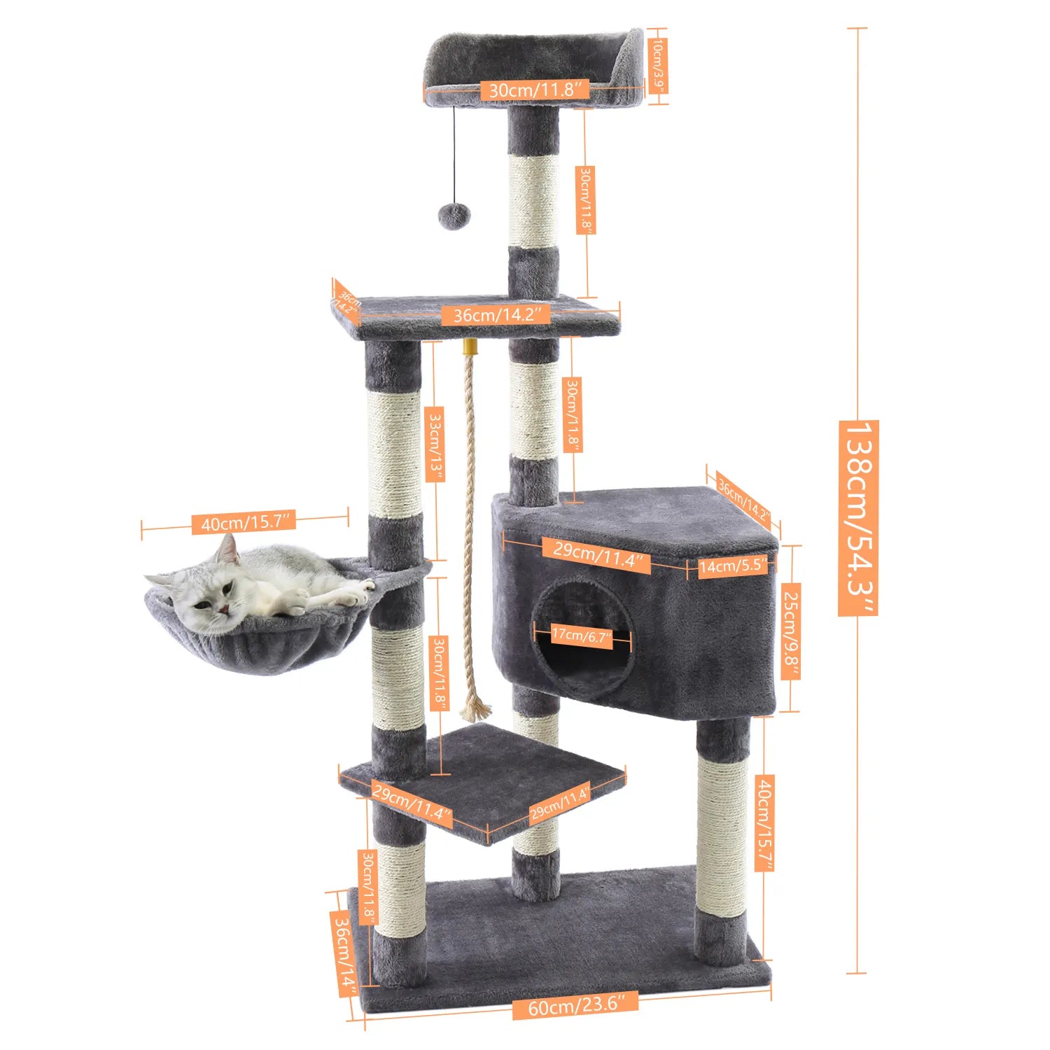 Versatile Cat Tree: Cube House with Scratching Pad & Playful Ball