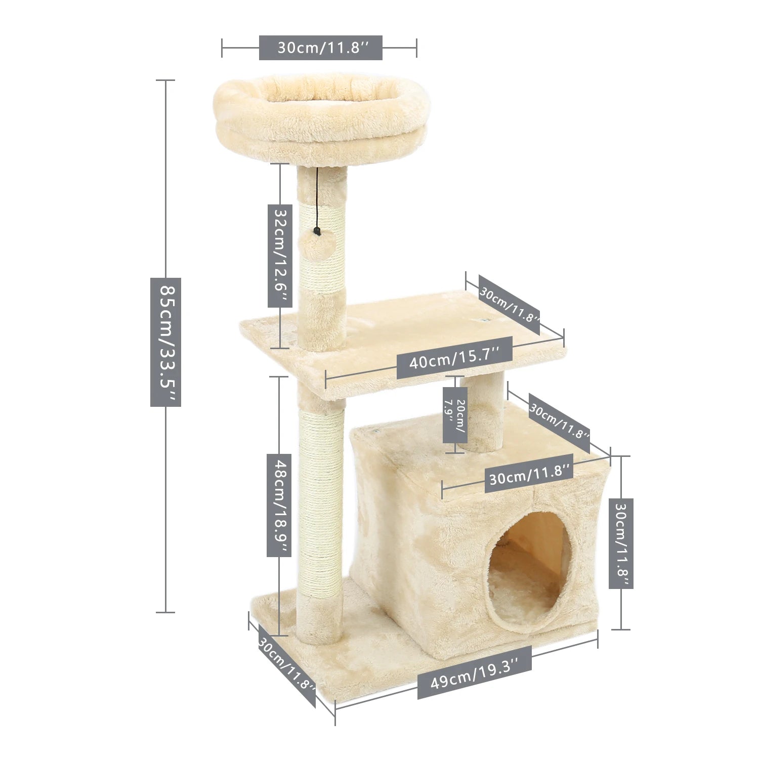 Versatile Cat Tree: Cube House with Scratching Pad & Playful Ball