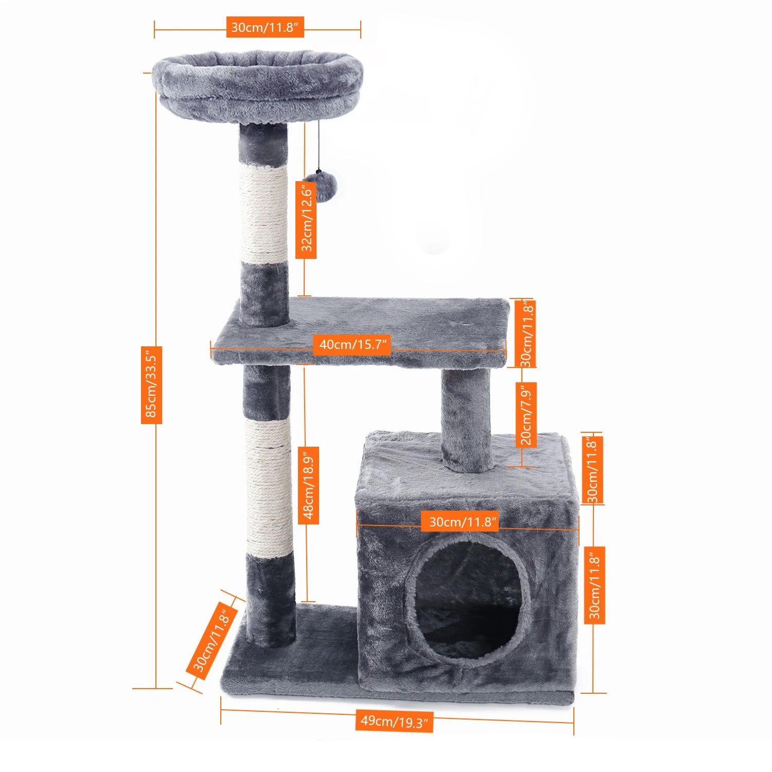 Versatile Cat Tree: Cube House with Scratching Pad & Playful Ball