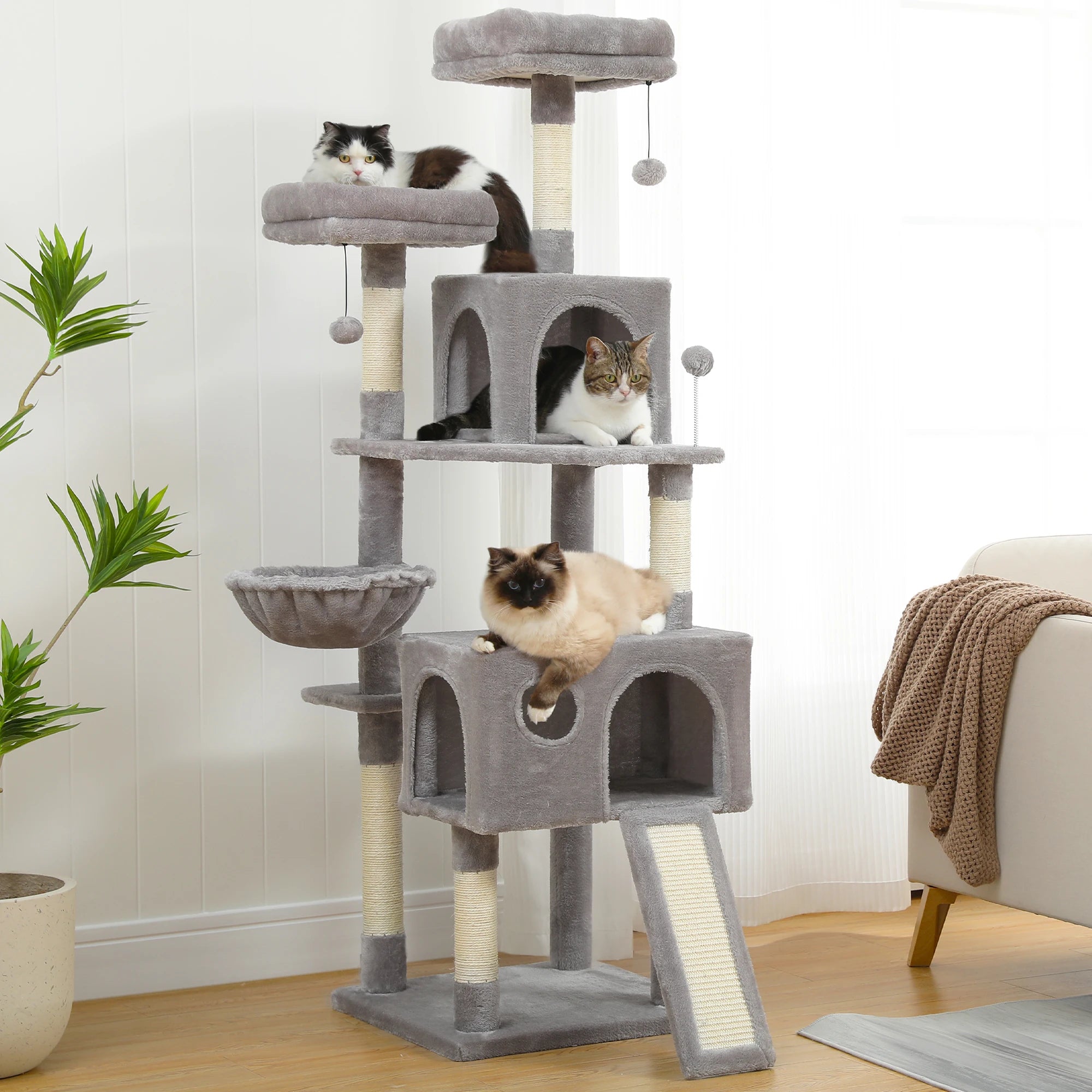 Versatile Cat Tree: Cube House with Scratching Pad & Playful Ball
