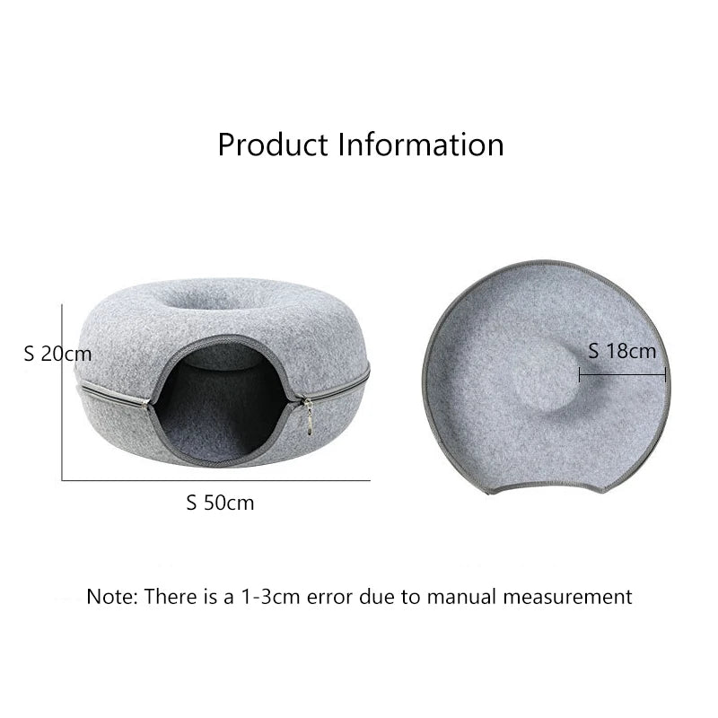Donut Cat Bed & Play Tunnel – Interactive Pet Toy