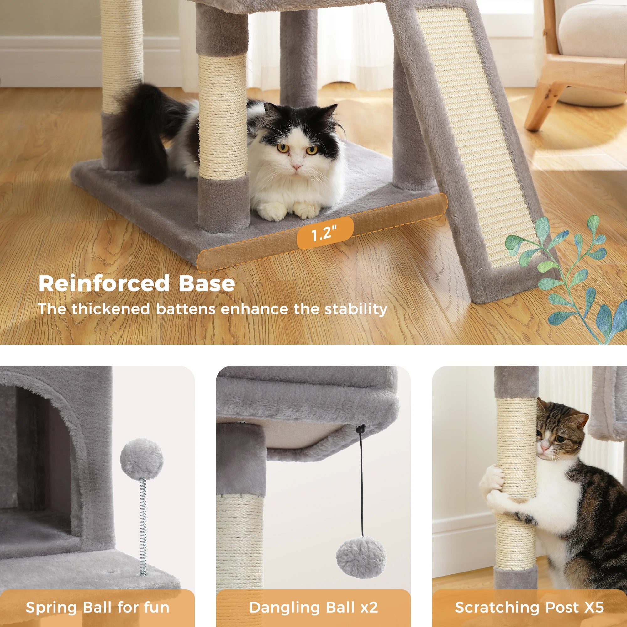 Versatile Cat Tree: Cube House with Scratching Pad & Playful Ball