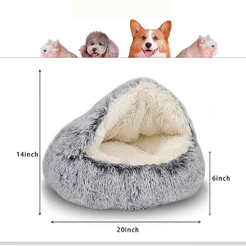 Plush Round Cat Bed with Cover - Cozy 2-in-1 Sleeping Nest