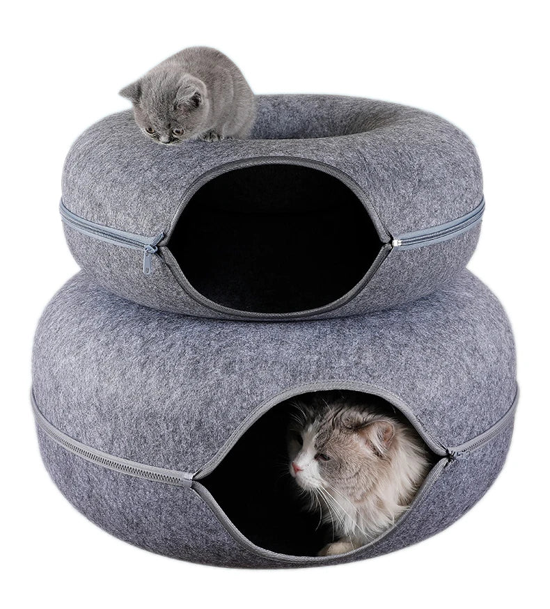 Donut Cat Bed & Play Tunnel – Interactive Pet Toy