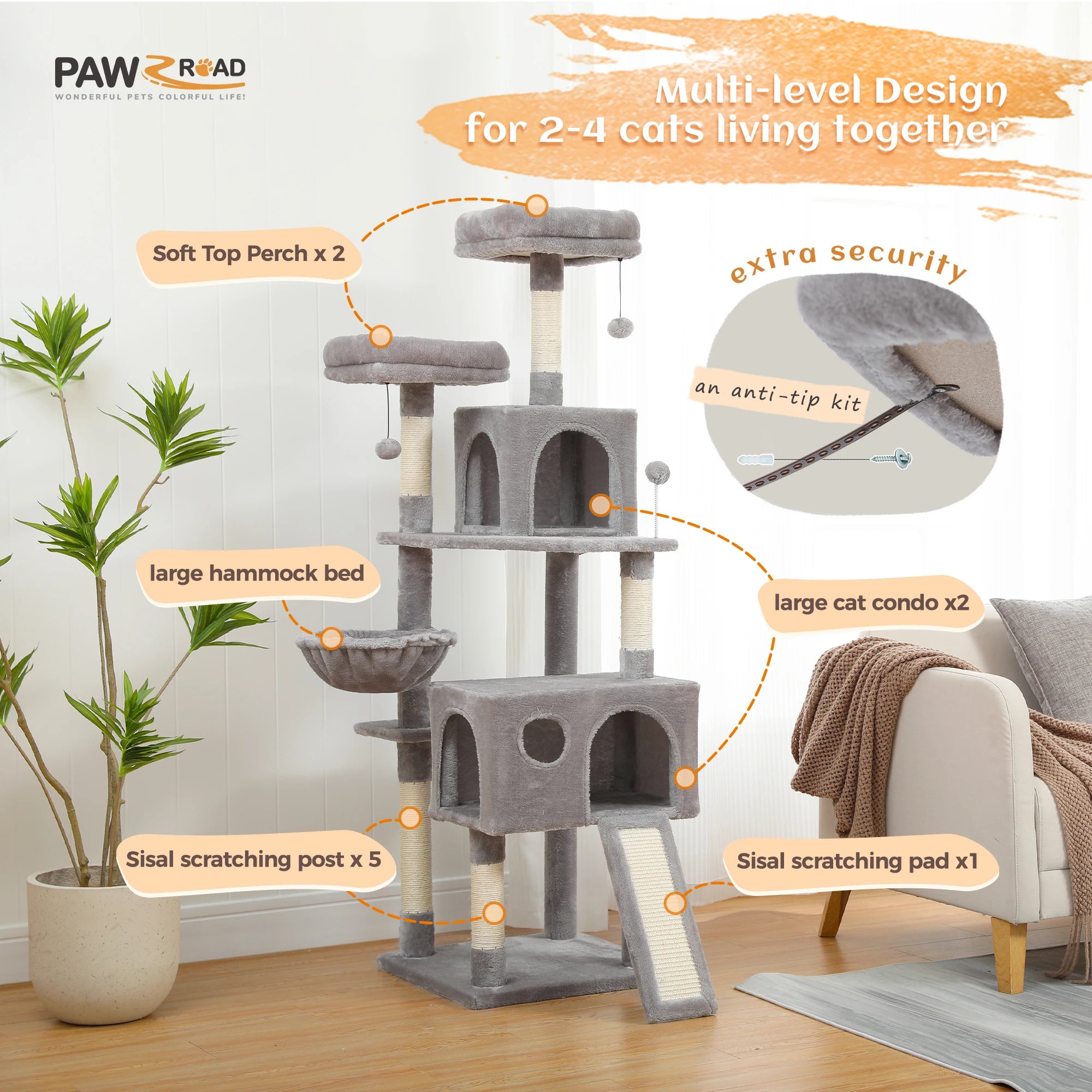 Versatile Cat Tree: Cube House with Scratching Pad & Playful Ball