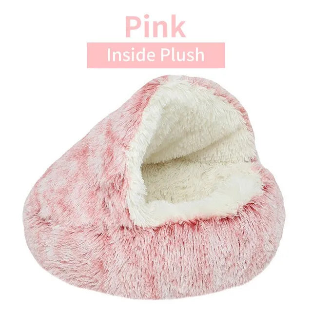 Plush Round Cat Bed with Cover - Cozy 2-in-1 Sleeping Nest