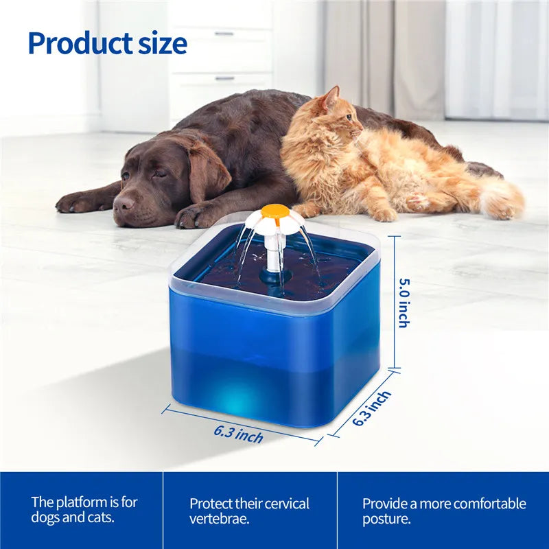 2L LED Cat Water Fountain USB Pet Dispenser with Filtering