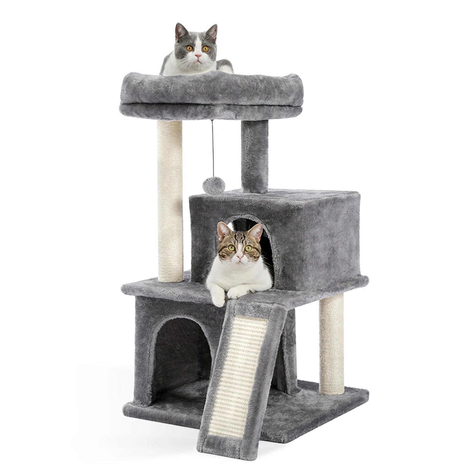 Versatile Cat Tree: Cube House with Scratching Pad & Playful Ball