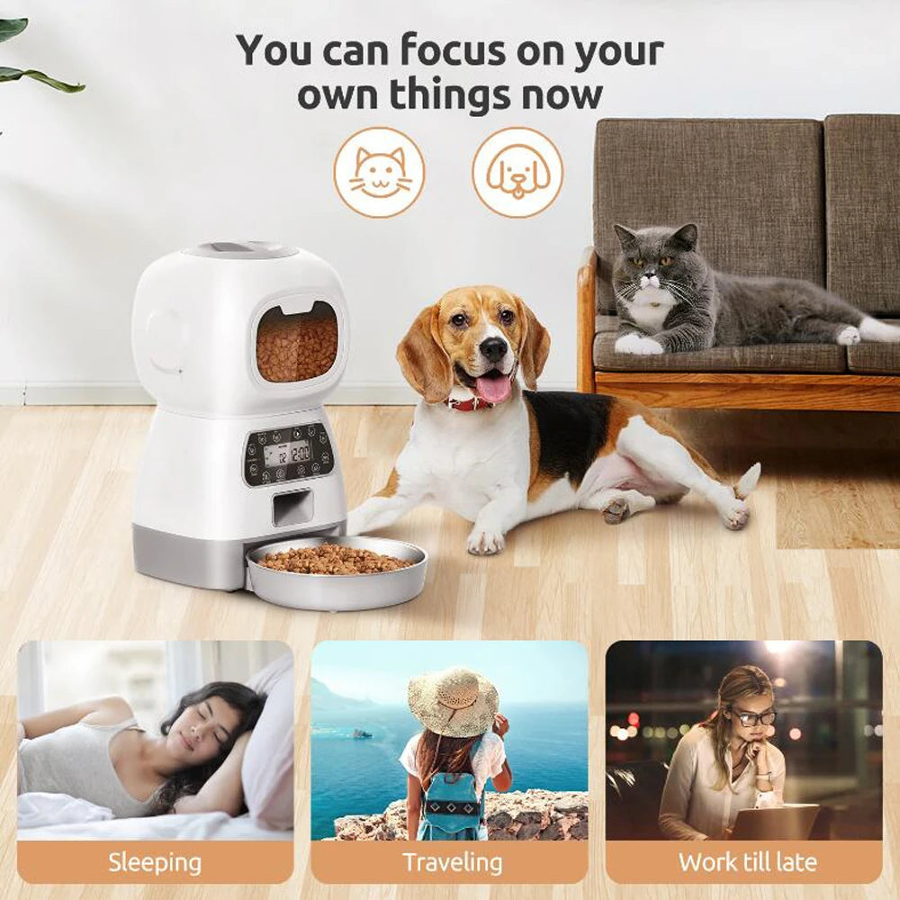 Smart 3.5L Cat Feeder: WiFi Enabled, Voice Recorder, Timed Dispenser