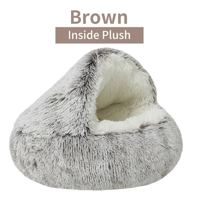 Plush Round Cat Bed with Cover - Cozy 2-in-1 Sleeping Nest