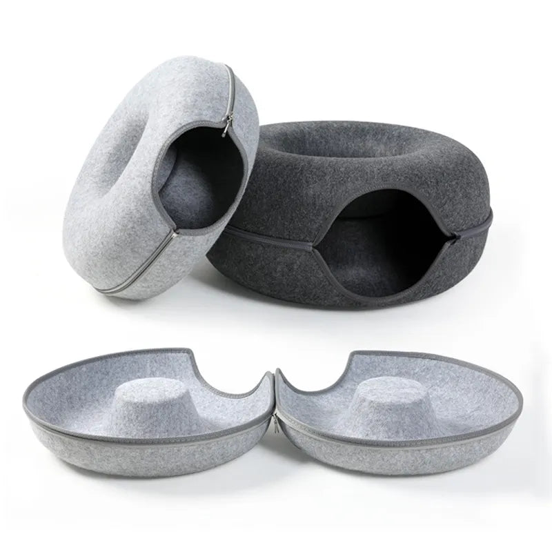 Donut Cat Bed & Play Tunnel – Interactive Pet Toy