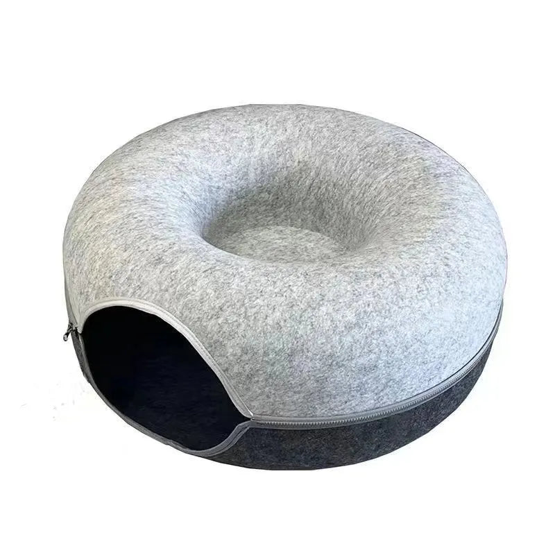 Donut Cat Bed & Play Tunnel – Interactive Pet Toy