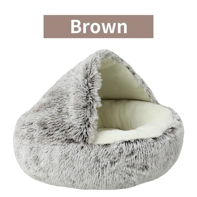Plush Round Cat Bed with Cover - Cozy 2-in-1 Sleeping Nest