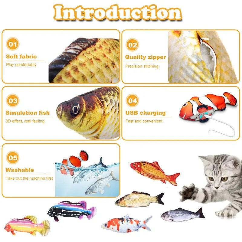 USB Charger Fish Cat Chewing Toy - Interactive 3D Fun!