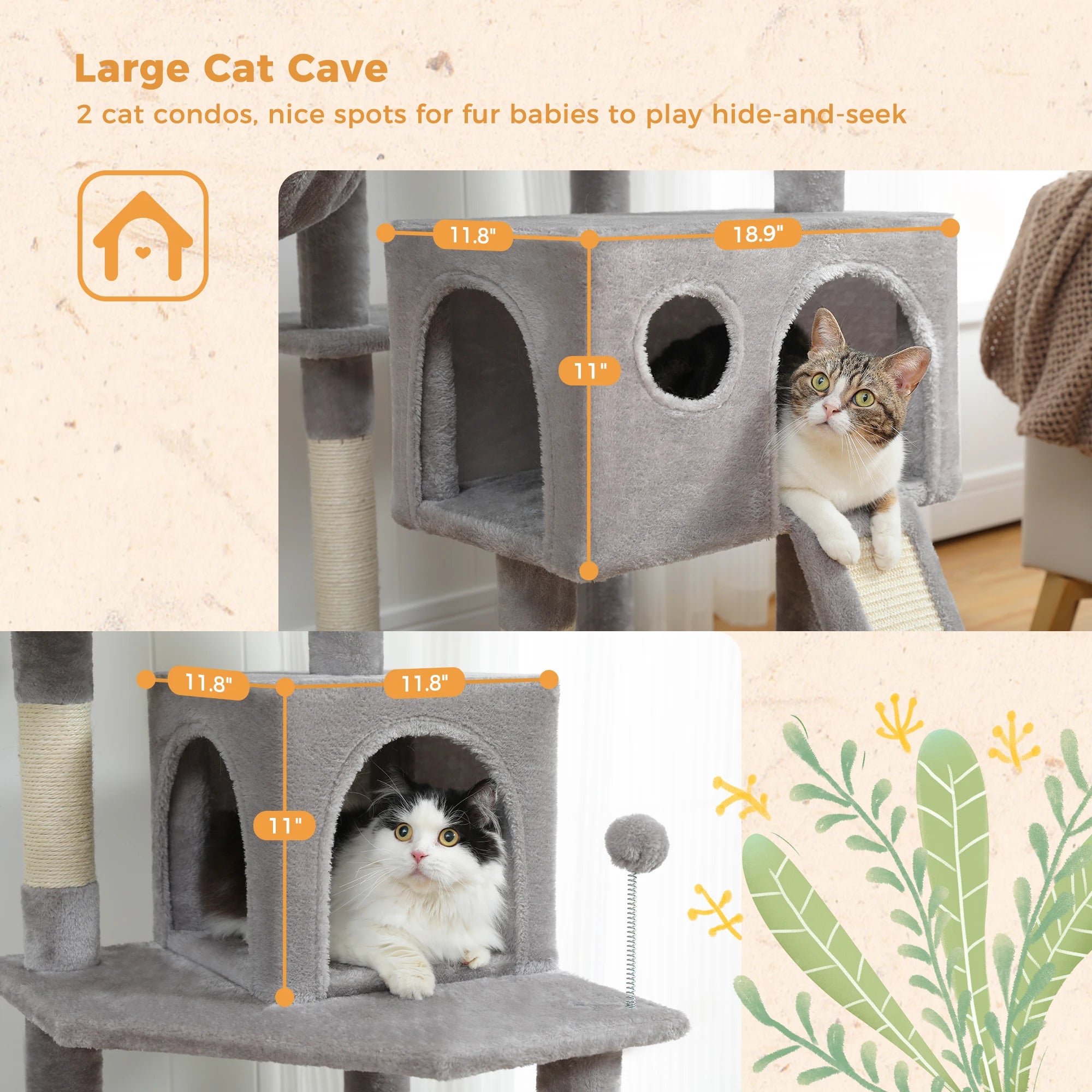 Versatile Cat Tree: Cube House with Scratching Pad & Playful Ball