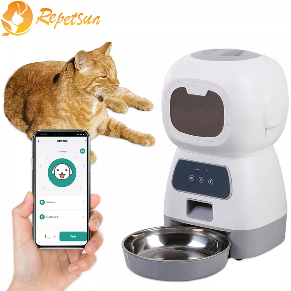 Smart 3.5L Cat Feeder: WiFi Enabled, Voice Recorder, Timed Dispenser
