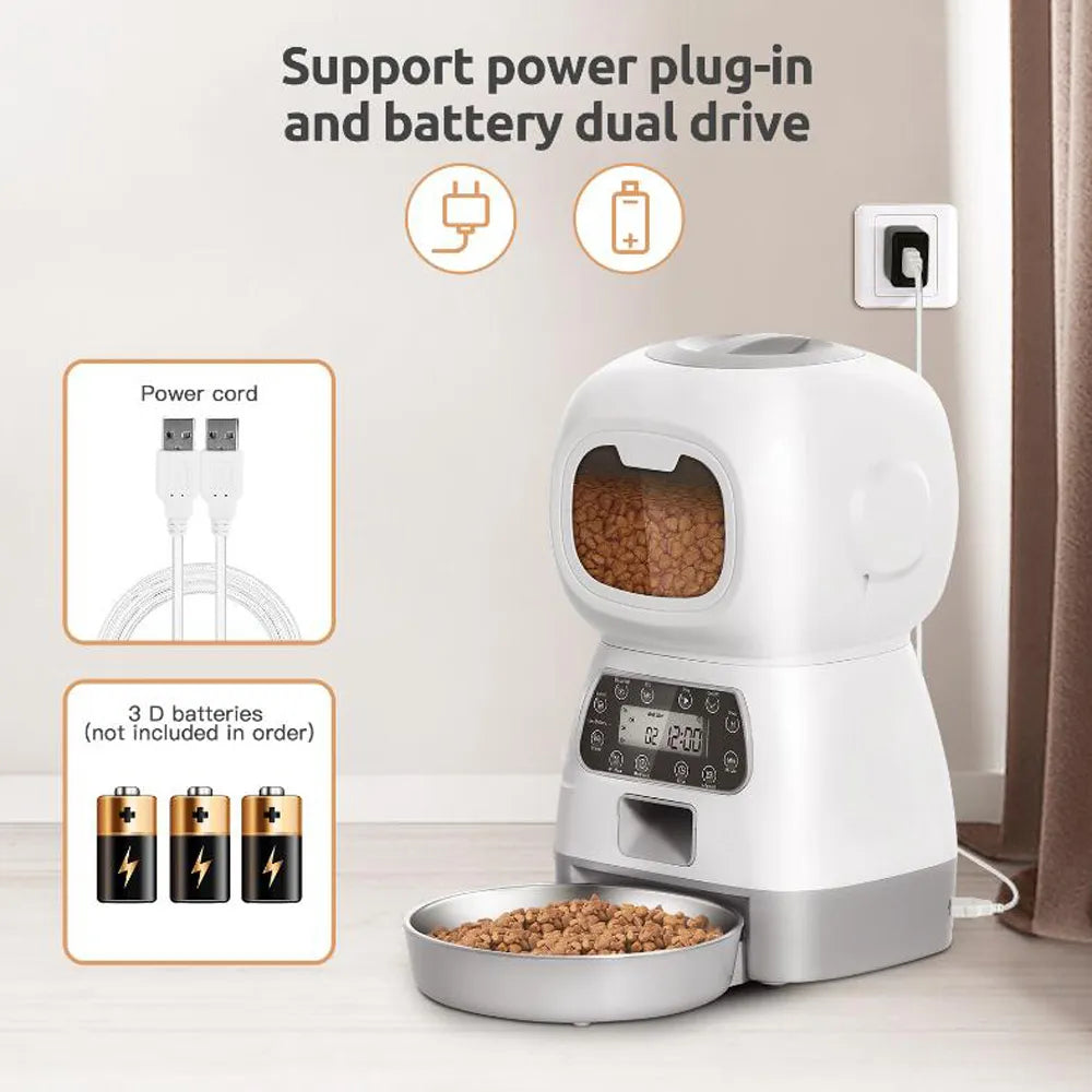 Smart 3.5L Cat Feeder: WiFi Enabled, Voice Recorder, Timed Dispenser