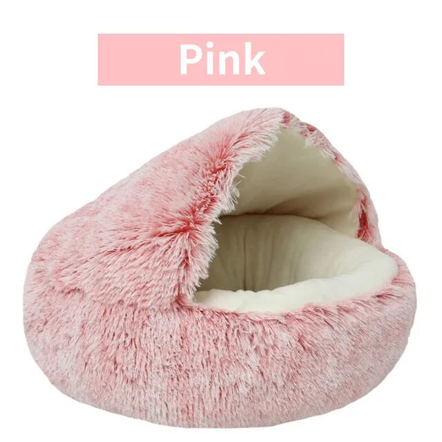 Plush Round Cat Bed with Cover - Cozy 2-in-1 Sleeping Nest