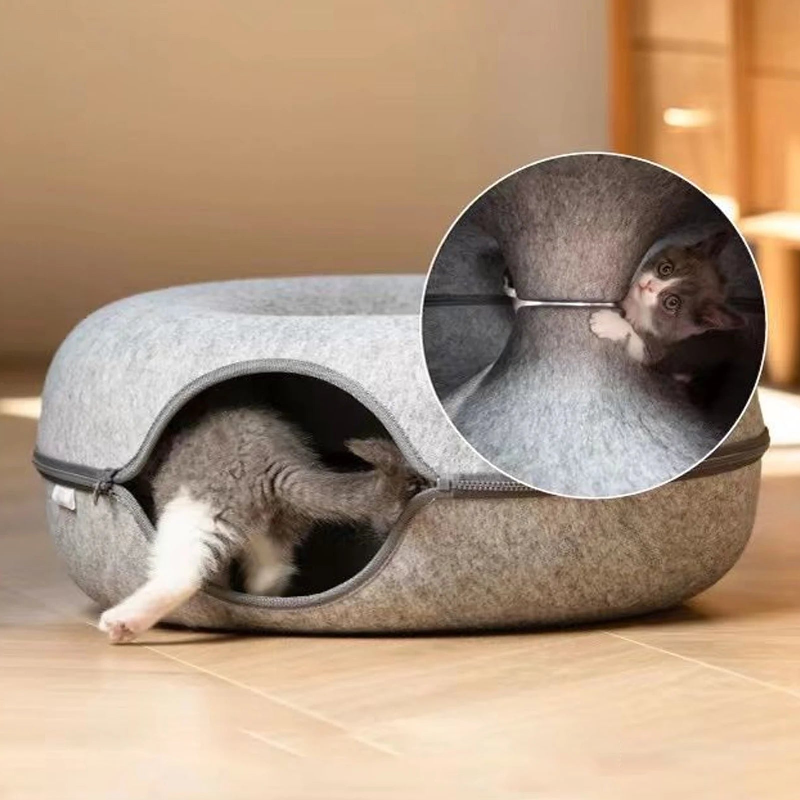 Donut Cat Bed & Play Tunnel – Interactive Pet Toy