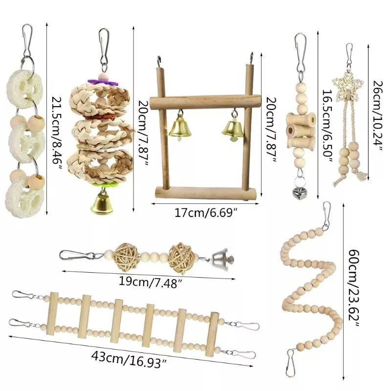 Playful Bird Toy Set: Swing, Chew, Train - Hammock, Bell, Perch, Ladder