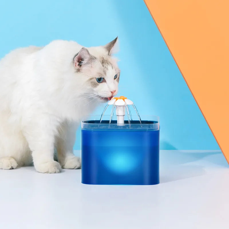 2L LED Cat Water Fountain USB Pet Dispenser with Filtering