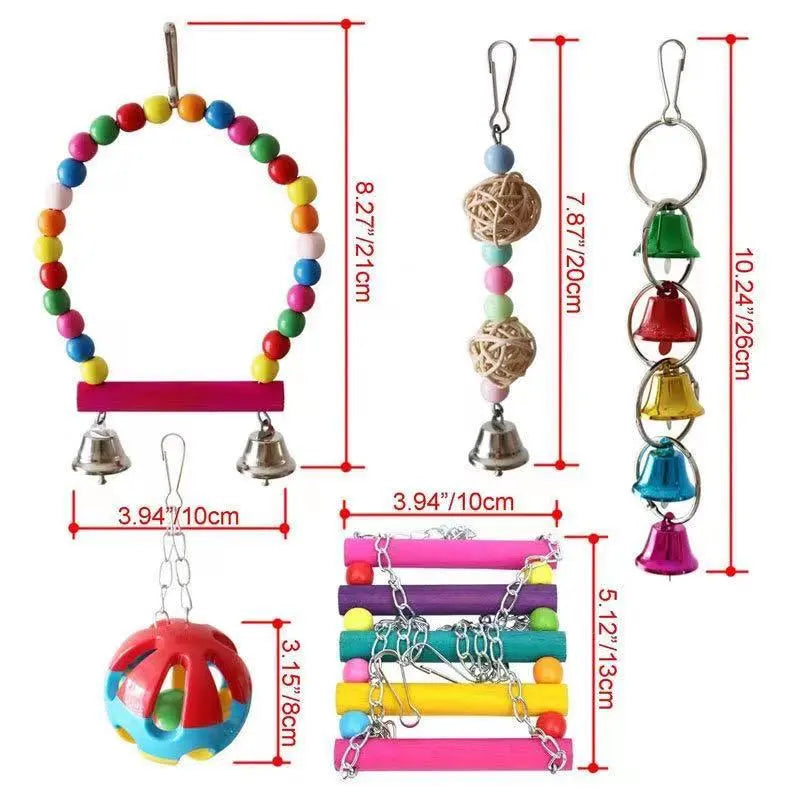 Playful Bird Toy Set: Swing, Chew, Train - Hammock, Bell, Perch, Ladder