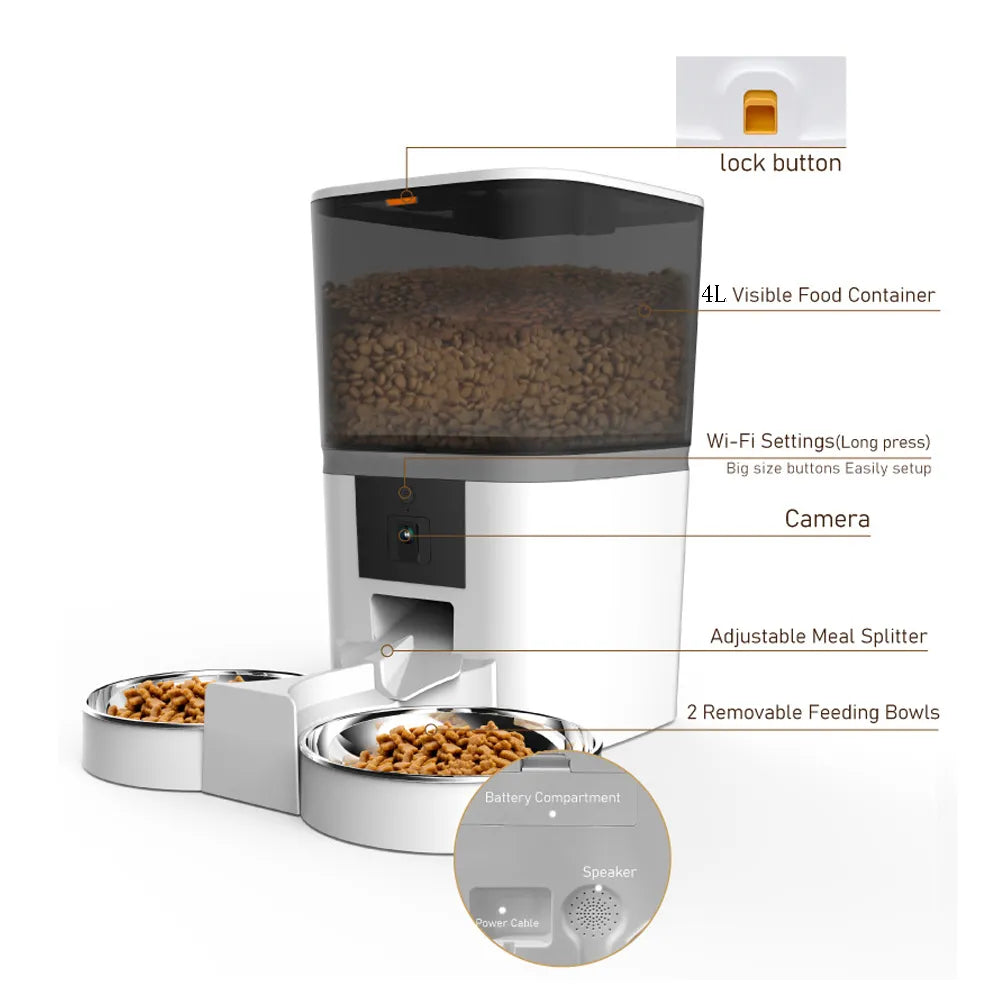 Smart Camera Pet Feeder: Dual Pet Feeding Solution