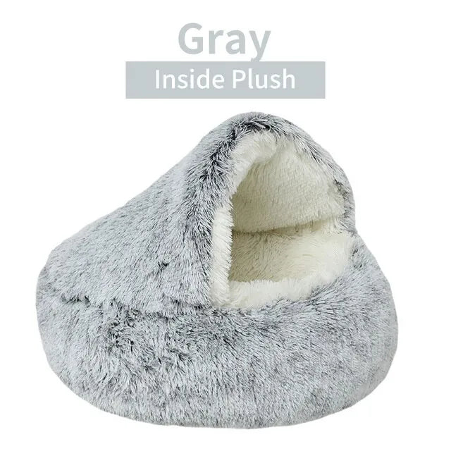 Plush Round Cat Bed with Cover - Cozy 2-in-1 Sleeping Nest