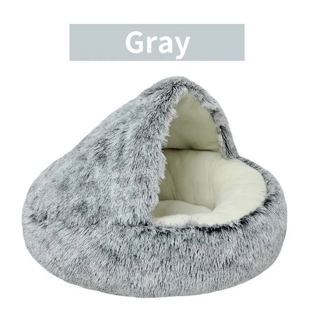 Plush Round Cat Bed with Cover - Cozy 2-in-1 Sleeping Nest