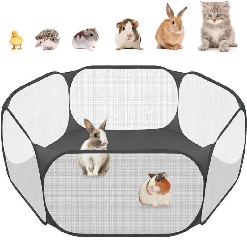 Versatile Portable Pet Playpen: Secure & Transparent Enclosure